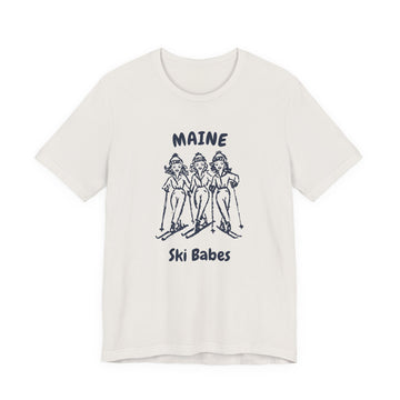 Buy vintage-white Maine Ski Babes T‑Shirt — Retro Skiing Graphic Tee