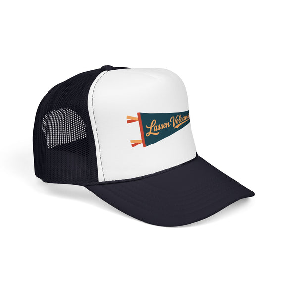 Lassen Volcanic National Park Pennant Trucker Hat — Vintage Foam Mesh Cap