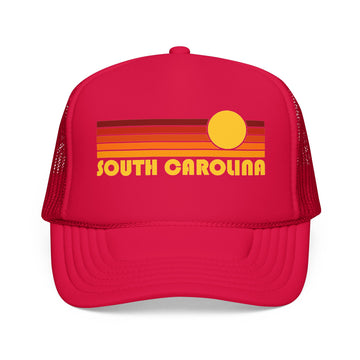 Buy red South Carolina Retro Sunset Trucker Hat