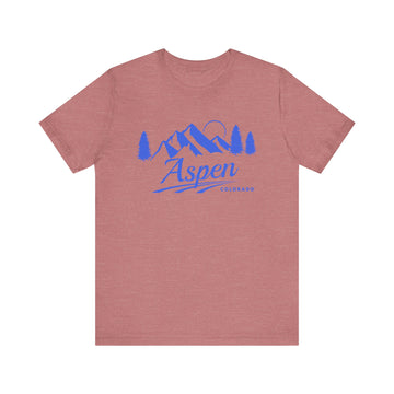 Buy heather-mauve Aspen, Colorado T-Shirt - Retro Mountain Unisex Aspen Shirt - Pine Treeline