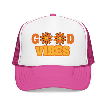 Buy hot-pink-white-hot-pink Good Vibes Trucker Hat Boho