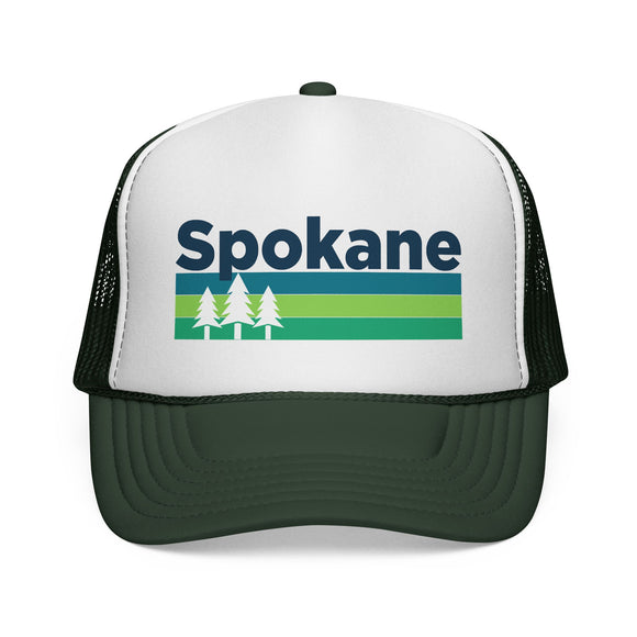 Spokane, Washington Retro Trees Trucker Hat - Vintage Style Spokane Cap