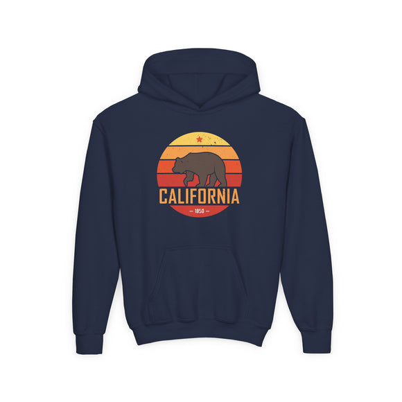 California Youth Hoodie - Retro California Bear Youth Sweatshirt