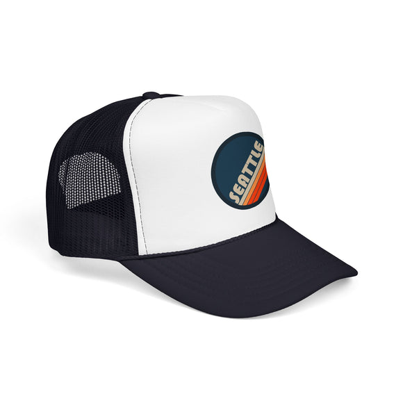 Seattle, Washington Retro Trucker Hat — Vintage Striped Foam Cap