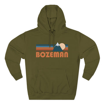 Buy army-green Bozeman, Montana Hoodie - Retro Mountain Unisex Sweatshirt