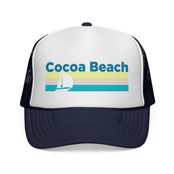 Cocoa Beach, Florida Retro Sailboat Trucker Hat - 0