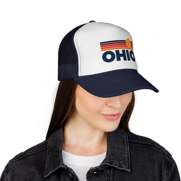 Ohio Retro Sun Trucker Hat - Vintage Style Ohio Cap