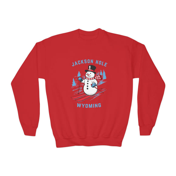 Jackson Hole, Wyoming Youth Crewneck Sweatshirt - Ski Snowman Unisex Kid's Jackson Hole, Wyoming Sweatshirt