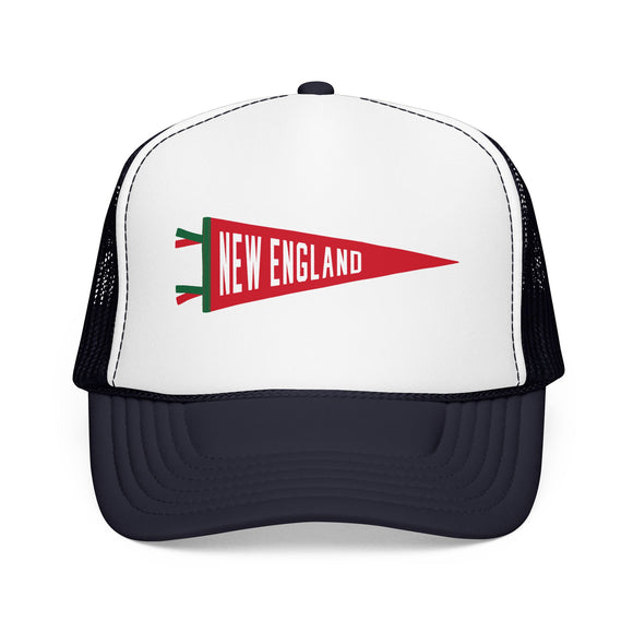 New England, Massachusetts Pennant Trucker Hat — Retro Flag Foam Cap