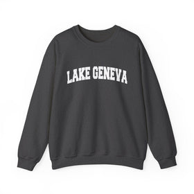 Buy dark-heather Lake Geneva, Wisconsin Sweatshirt - Unisex Graphic Crewneck