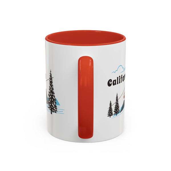 California Retro Snow Skiing Mountain 11 oz Mug, Ski Lodge Decor Coffee Cup, Mountain Gondola Lover Gift, Retro Skiing Mug