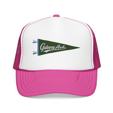 Buy hot-pink-white-hot-pink Gateway Arch National Park Pennant Trucker Hat — Vintage Foam Mesh Cap