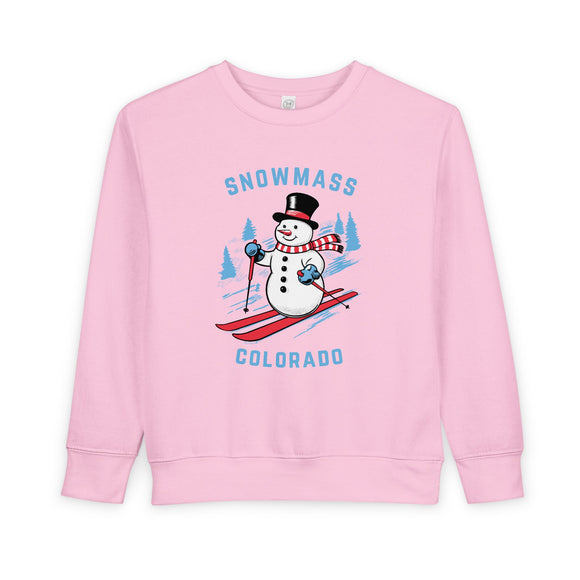 Snowmass, Colorado Toddler Sweatshirt - Skiing Snowman Snowmass Toddler Crewneck Sweatshirt