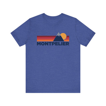 Buy heather-true-royal Retro Montpelier, Vermont T-shirt, Mountain Tee, Vintage Montpelier Unisex Jersey Shirt, Outdoor Hiking Apparel