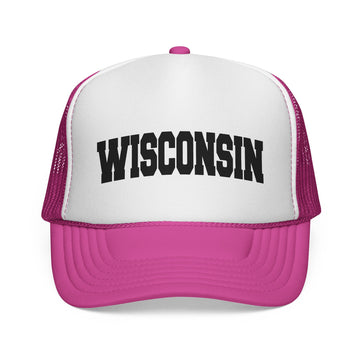 Buy pink Wisconsin Retro Collegiate Style Trucker Hat