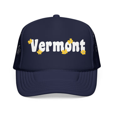 Vermont Foam Trucker Hat — Retro Daisy Logo Mesh Cap