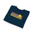 Massachusetts Toddler Sweatshirt - Retro Sun Massachusetts Toddler Crewneck Sweatshirt-17