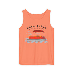Lake Tahoe, California Tank Top Unisex - Pontoon Boat - Comfort Colors - 100% Cotton