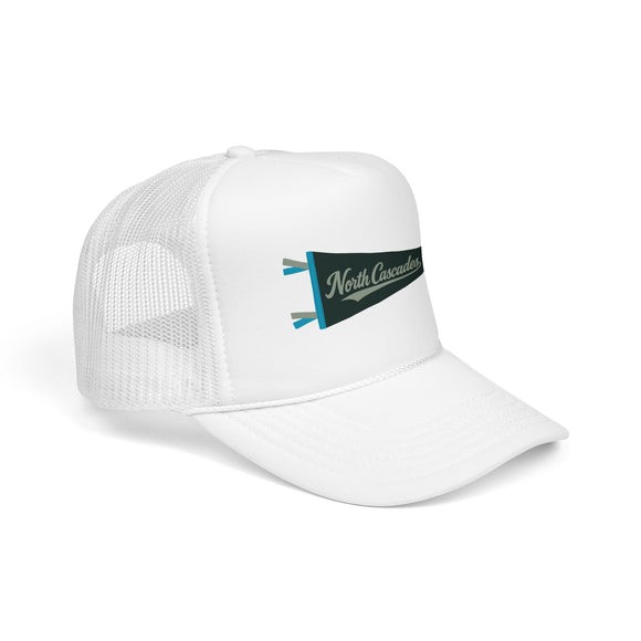 North Cascades National Park Pennant Trucker Hat — Vintage Foam Mesh Cap