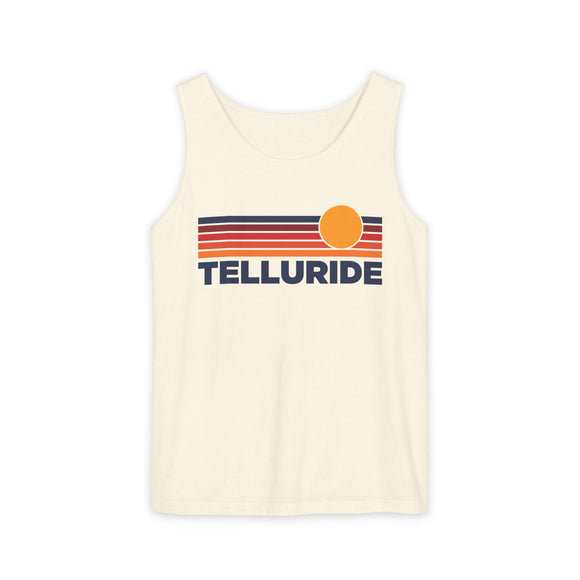 Telluride, Colorado Retro Sunstripe Tank Top | Comfort Colors - 100% Cotton