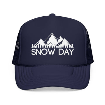 Kids Snow Day Trucker Hat - Youth Snapback Cap on white background