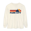 Park City, Utah Long Sleeve T-Shirt Retro Mountain, Unisex Park City Unisex Garment-dyed Long Sleeve T-Shirt-1