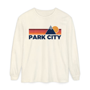 Park City, Utah Long Sleeve T-Shirt Retro Mountain, Unisex Park City Unisex Garment-dyed Long Sleeve T-Shirt