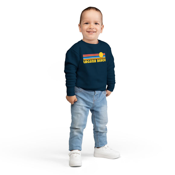 Laguna Beach, California Toddler Sweatshirt - Retro Sun Laguna Beach Toddler Crewneck Sweatshirt