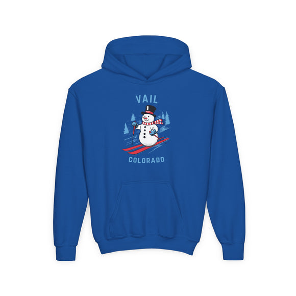Vail, Colorado Youth Hoodie - Skiing Snowman Kids Vail Hooded Sweatshirt