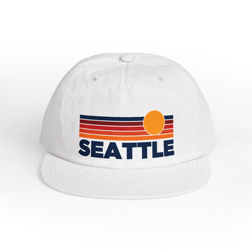 Seattle, Washington retro sunset Surf Cap | vintage striped sun state hat