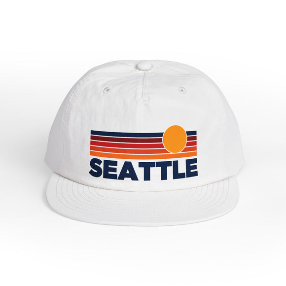 Seattle, Washington retro sunset Surf Cap | vintage striped sun state hat