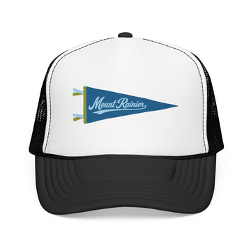 Buy black-white Mount Rainier National Park Pennant Trucker Hat — Vintage Foam Mesh Cap