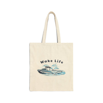 Wake Life Wakeboard Boat Canvas Tote Bag - 15" x 16"