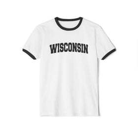 Buy white-black Wisconsin Cotton Ringer Graphic Tee - Unisex Wisconsin T Shirt, Vintage Style Tee, Men's/Women's Tee