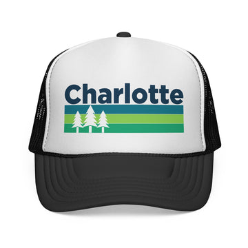Charlotte, North Carolina Retro Trees Trucker Hat - Vintage Style Charlotte Cap