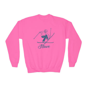 Buy safety-pink Stowe, Vermont Youth Crewneck Sweatshirt - Snow Ski Unisex Kid's Stowe, Vermont Sweatshirt