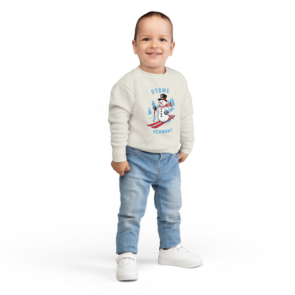 Stowe, Vermont Toddler Sweatshirt - Skiing Snowman Stowe Toddler Crewneck Sweatshirt