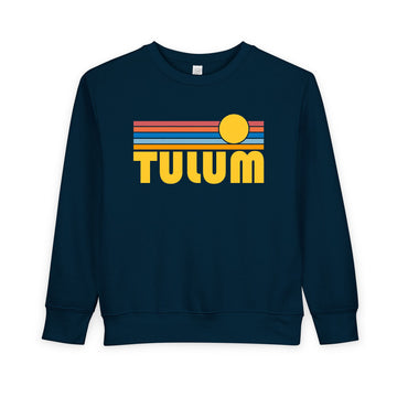 Buy navy Tulum, Mexico Toddler Sweatshirt - Retro Sun Tulum Toddler Crewneck Sweatshirt