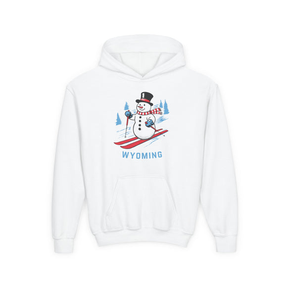 Wyoming Youth Hoodie - Skiing Snowman Kids Wyoming Hooded Sweatshirt
