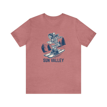 Buy heather-mauve Sun Valley, Idaho T-Shirt - Skeleton Skier Unisex Sun Valley Shirt