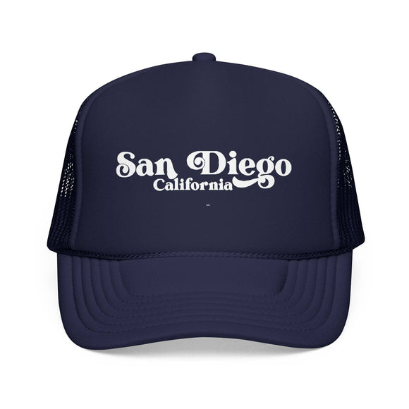 Kids San Diego, California Trucker Hat Foam - Youth Snapback on white background