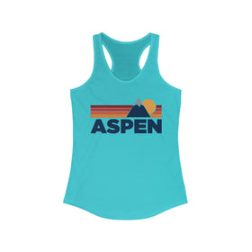 Buy solid-tahiti-blue Aspen, Colorado Women's Racerback Tank Top - Mountain Lover Sleeveless Shirt, Women's Aspen Hiking Tank