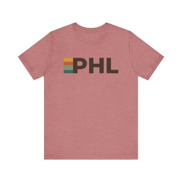 Buy heather-mauve Philadelphia, Pennsylvania tee - PHL t shirt retro stripes