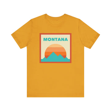 Buy mustard Retro Montana T-Shirt, Mountain Sun Tee, Unisex Graphic Shirt, Vintage Montana Top, Outdoor Adventure Clothing