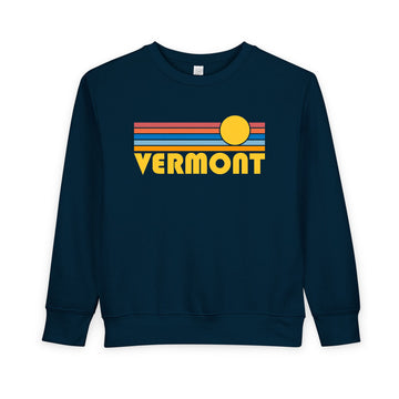 Buy navy Vermont Toddler Sweatshirt - Retro Sun Vermont Toddler Crewneck Sweatshirt