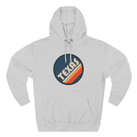 Buy heather-grey Premium Texas Retro Circle Hoodie — Vintage 70s Striped Logo Pullover