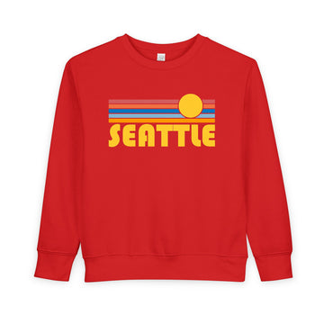 Buy red Seattle, Washington Toddler Sweatshirt - Retro Sun Seattle Toddler Crewneck Sweatshirt
