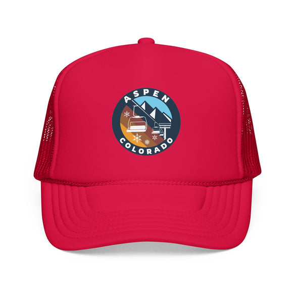 Aspen Colorado Retro Ski Lift Mountain Foam Trucker Hat