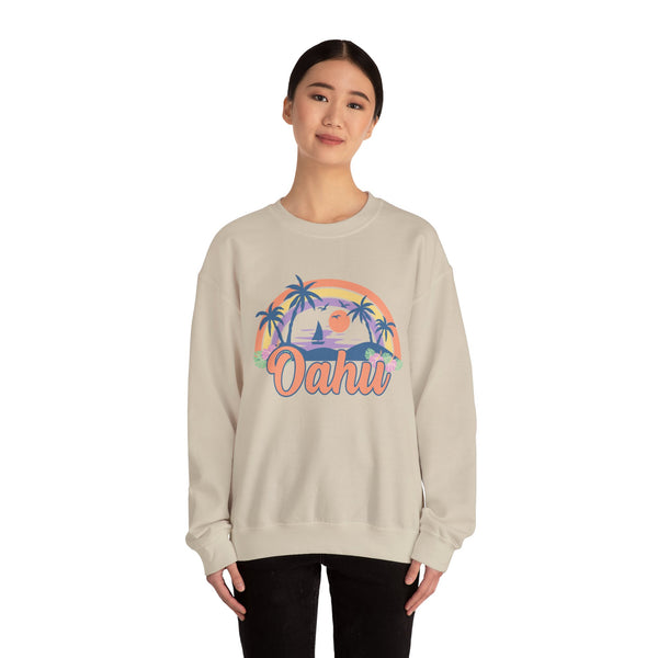 Oahu, Hawaii Sweatshirt - Unisex Retro Beach Crewneck Oahu Sweatshirt