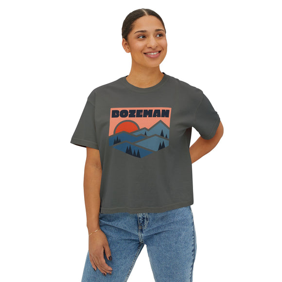 Women's Bozeman, Montana Boxy Graphic Tee - Slightly Cropped